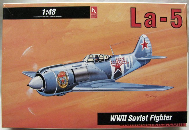 Hobby Craft 1/48 LA-5  Soviet Fighter  With 3 Fowler/Falcon Decal Sheets / Medallion La-5 / La-5F Conversion / Eduard 48-013 Detail Set / Complete Falcon Vacuform LA-5 Model / Metal Prop Blades / Vacuform Canopies (3 total), HC1589 plastic model kit
